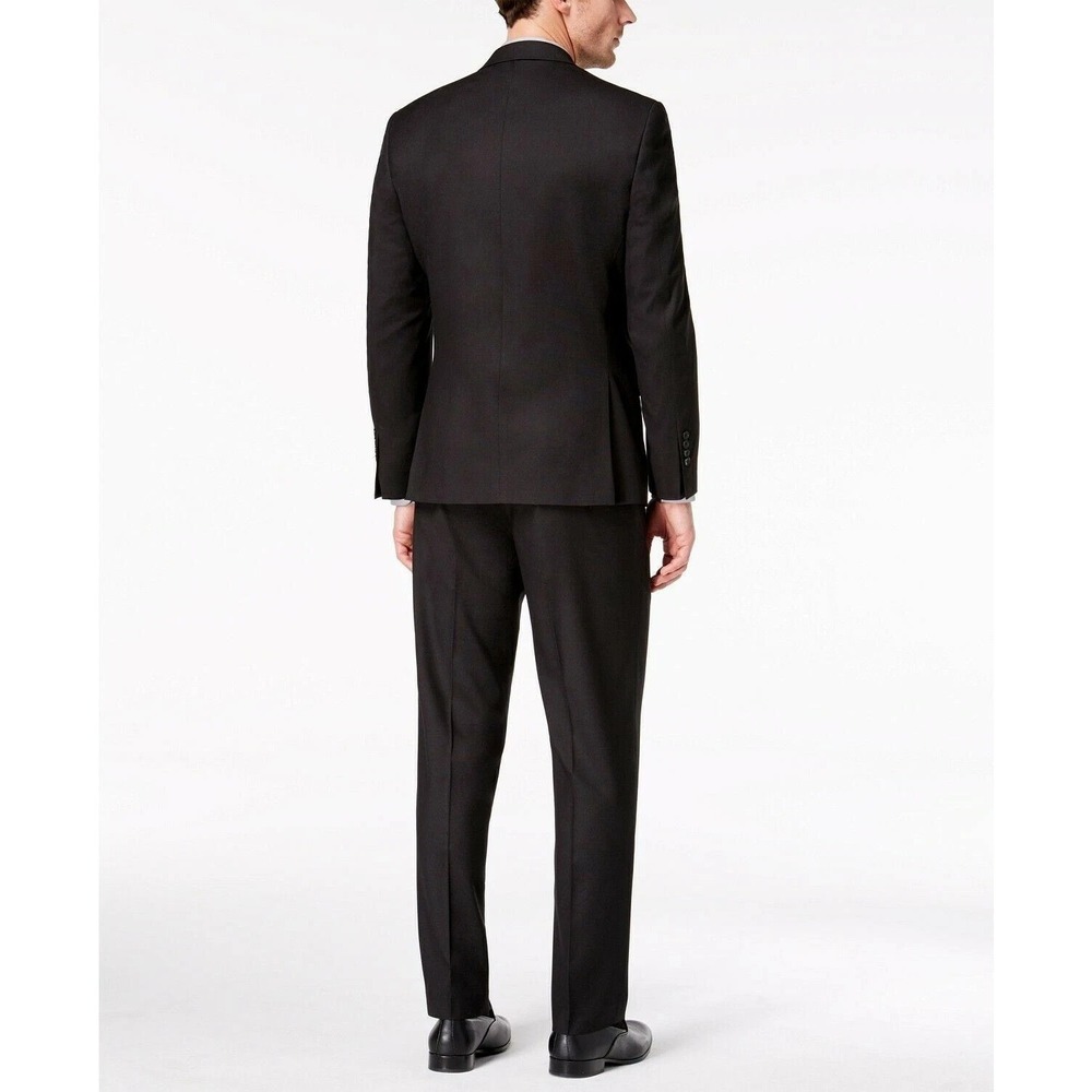 Marc New York Mens Modern-fit 2-Pc Suit 42L / 35Wx33L Black Solid Stretch E11163 - Picture 2 of 13